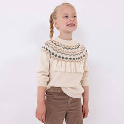 Mayoral-Кремовый свитер с узором фэр-айл и кисточками | Childrensalon Outlet