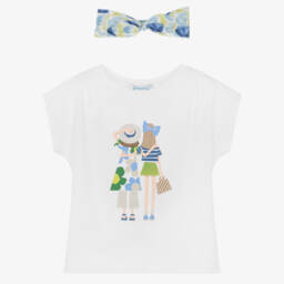 Mayoral-تي شيرت عاجي للبنات مع طوق رأس مزهر | Childrensalon Outlet