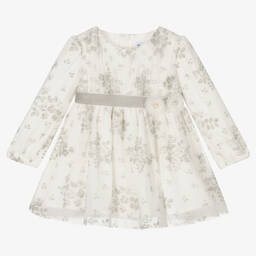 Mayoral-Girls Ivory Tulle Floral Dress | Childrensalon Outlet