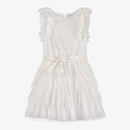 Mayoral-Girls Ivory Tulle Plissé Dress | Childrensalon Outlet