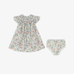 Mayoral Для новорожденных-Платье из хлопка с цветочным узором для девочек в нефритово-зеленом цвете | Childrensalon Outlet