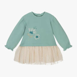 Mayoral-فستان تول وجيرسي لون أخضر | Childrensalon Outlet