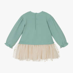 Mayoral-فستان تول وجيرسي لون أخضر | Childrensalon Outlet