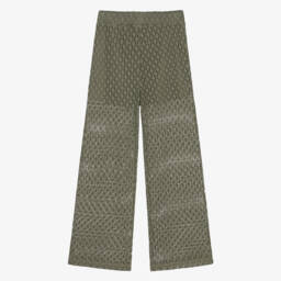 Mayoral-Хлопковые брюки цвета хаки с вязаными элементами для девочек | Childrensalon Outlet