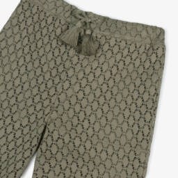 Mayoral-Хлопковые брюки цвета хаки с вязаными элементами для девочек | Childrensalon Outlet