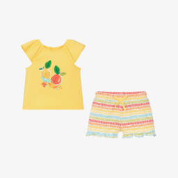 Mayoral-Girls Lemon Delight Cotton Shorts Ensemble | Childrensalon Outlet