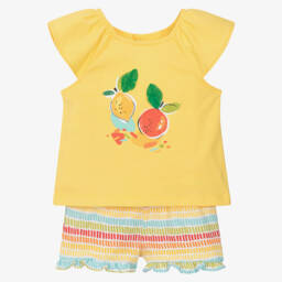 Mayoral-Girls Lemon Delight Cotton Shorts Ensemble | Childrensalon Outlet