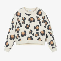 Mayoral-Girls Leopard Pattern Beige Sweatshirt | Childrensalon Outlet