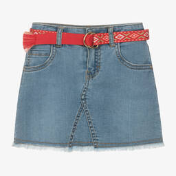 Mayoral-Girls Light Blue Denim Belted Skirt | Childrensalon Outlet