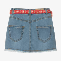 Mayoral-Girls Light Blue Denim Belted Skirt | Childrensalon Outlet