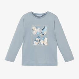 Mayoral-Girls Light Blue Shoe Print Top | Childrensalon Outlet