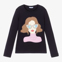 Mayoral-Girls Navy Blue Cotton Top | Childrensalon Outlet