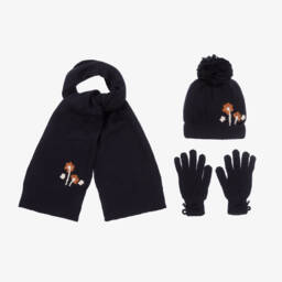 Mayoral-Girls Navy Floral Knit Accessory Set | Childrensalon Outlet