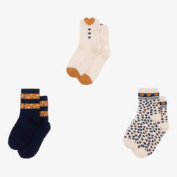 مايورال-جوارب قطن لون عاجي وأزرق للبنات (عدد 3) | Childrensalon Outlet