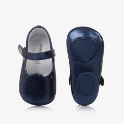 Mayoral Newborn-Girls Navy Pom-Pom Baby Shoes | Childrensalon Outlet