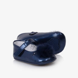 Mayoral Newborn-Girls Navy Pom-Pom Baby Shoes | Childrensalon Outlet