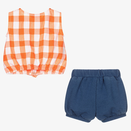 Mayoral-Оранжевый топ и синие шорты для девочек | Childrensalon Outlet