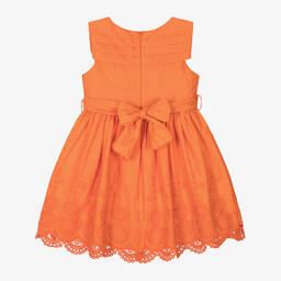 Mayoral-Girls Orange Embroidered Cotton Dress | Childrensalon Outlet