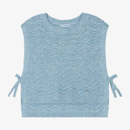 Mayoral-Girls Pale Blue Knitted Vest | Childrensalon Outlet