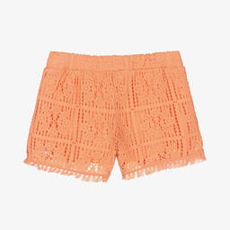 Mayoral-Girls Pale Orange Crochet Cotton Shorts | Childrensalon Outlet