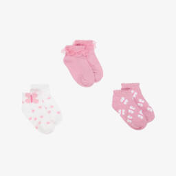 Mayoral-Girls Pastel Pink Butterfly Socks Trio | Childrensalon Outlet
