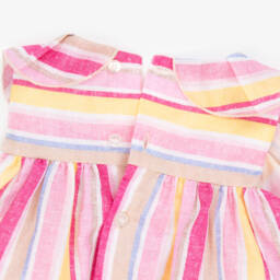 Mayoral Newborn-فستان صيفي مخطط بألوان الباستيل للبنات من الكتان النقي | Childrensalon Outlet