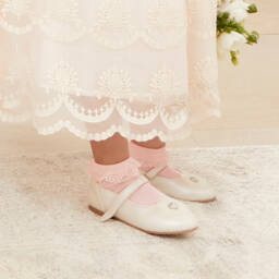 Mayoral-Балетки кремовые с цветочным узором для девочек | Childrensalon Outlet