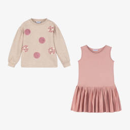 Mayoral-Girls Pink & Beige Outfit Set | Childrensalon Outlet