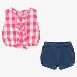 Mayoral-Розовый топ и синие шорты для девочек | Childrensalon Outlet