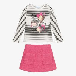 Mayoral-Girls Pink Bouclé Skirt Set | Childrensalon Outlet