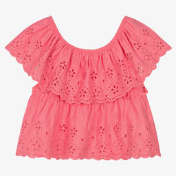 Mayoral-بلوز قطن مستدام برودوري لون زهري للبنات | Childrensalon Outlet