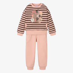 Mayoral-بدلة رياضية قطن جيرسي لون زهري وبني للبنات | Childrensalon Outlet