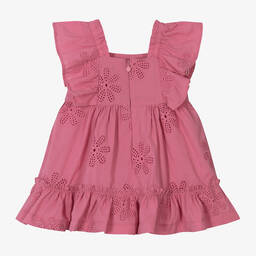 Mayoral-Girls Pink Cotton Broderie Anglaise Dress | Childrensalon Outlet