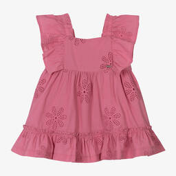 Mayoral-Girls Pink Cotton Broderie Anglaise Dress | Childrensalon Outlet