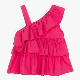 مايورال-بلوز قطن بوبلين مزين بكشكش لون زهري للبنات | Childrensalon Outlet