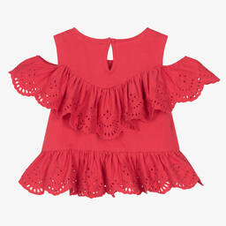 Mayoral-Girls Pink Cotton Ruffle Top | Childrensalon Outlet