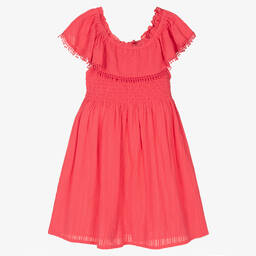 Mayoral-Girls Pink Cotton Seersucker Dress | Childrensalon Outlet
