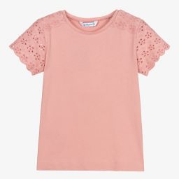 Mayoral-Розовая хлопковая футболка для девочек | Childrensalon Outlet