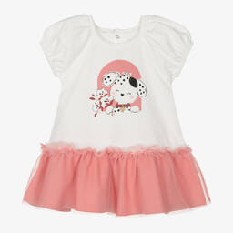 Mayoral-Girls Pink Cotton & Tulle Dog Print Dress | Childrensalon Outlet