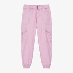Mayoral-Girls Pink Cotton Twill Cargo Trousers | Childrensalon Outlet