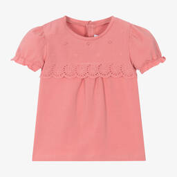 Mayoral-Girls Pink Embroidered Cotton T-Shirt | Childrensalon Outlet