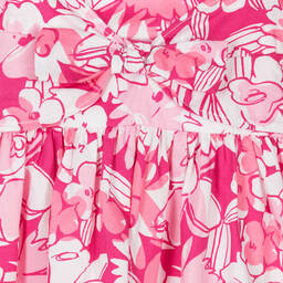 مايورال-فستان قطن بوبلين لون زهري وأبيض بطبعة ورود | Childrensalon Outlet