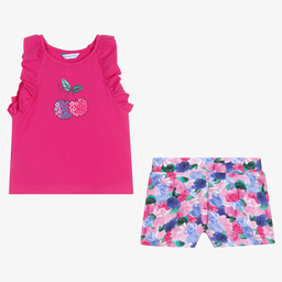 Mayoral-طقم شورت قطن مستدام جيرسي لون زهري بطبعة ورود للبنات | Childrensalon Outlet