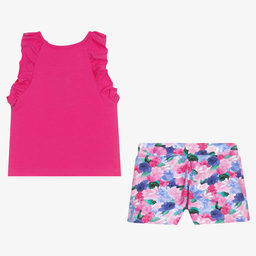 Mayoral-طقم شورت قطن مستدام جيرسي لون زهري بطبعة ورود للبنات | Childrensalon Outlet