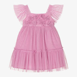 Mayoral-Girls Pink Floral Tulle Dress | Childrensalon Outlet