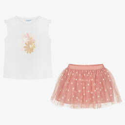Mayoral-Топ с цветком и розовая юбка из тюля | Childrensalon Outlet