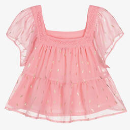 Mayoral-Girls Pink & Gold Feather Chiffon Blouse | Childrensalon Outlet