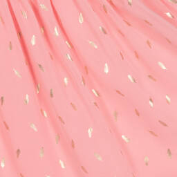 Mayoral-Girls Pink & Gold Feather Chiffon Dress | Childrensalon Outlet