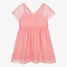 Mayoral-Girls Pink & Gold Feather Chiffon Dress | Childrensalon Outlet