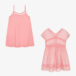 Mayoral-Girls Pink & Gold Feather Chiffon Dress | Childrensalon Outlet